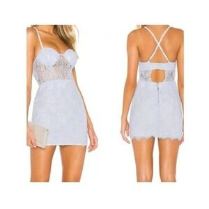 NBD x Naven Lilia Lace Mini Dress NWT Womens XS Ice Blue Feminine Cut Out Corset